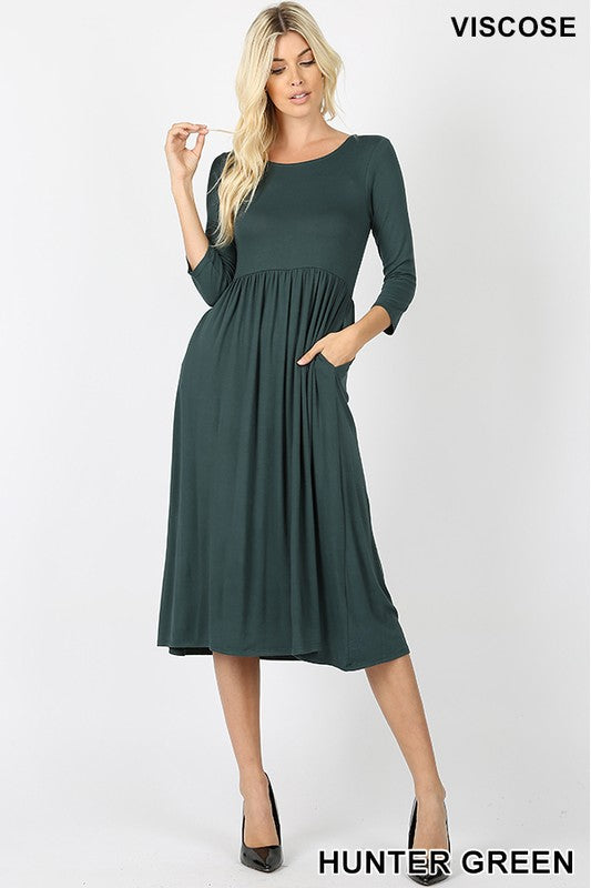 3 4 Sleeve Shirred Waist Dress Online Sale