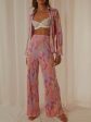 Printed Collared Neck Long Sleeve Top and Pants Lounge Set For Sale