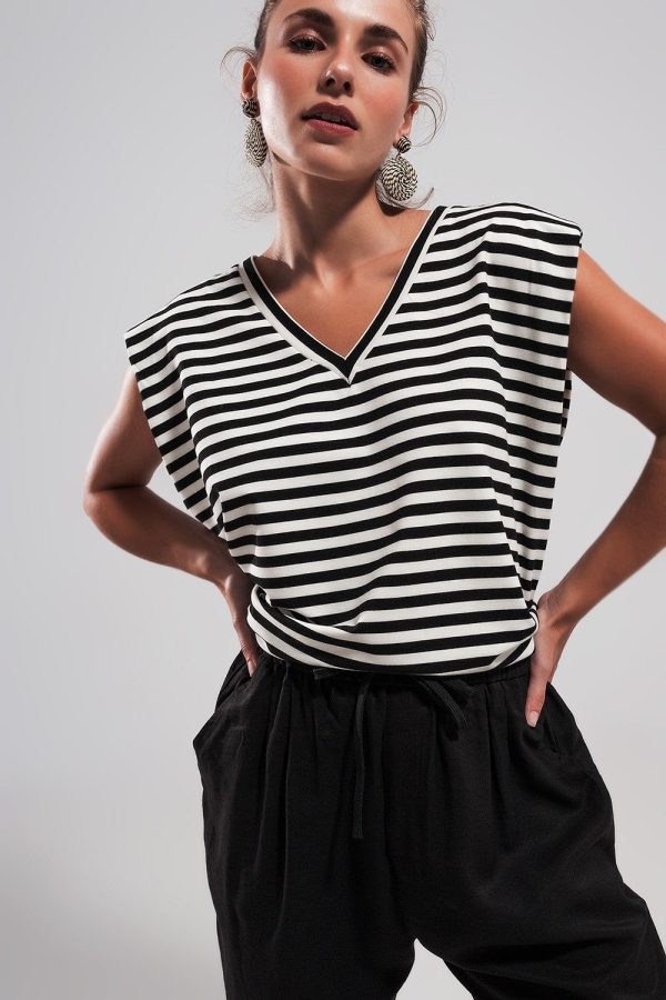 Structured Shoulder Stripe Top For Sale