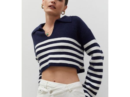 Striped Cropped Polo Sweater Fashion