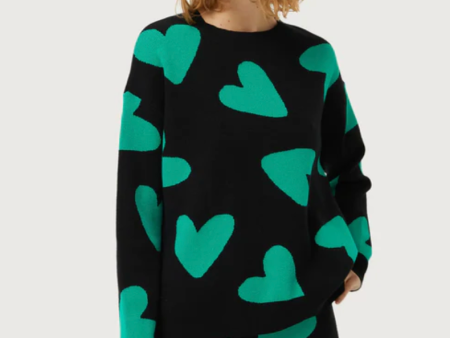 Black heart jacquard knit sweater Online Sale