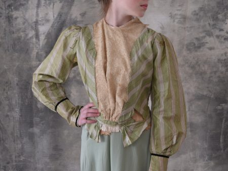 Victorian Green Striped Blouse For Sale