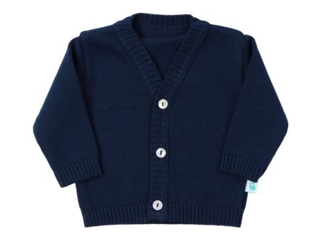 Navy Blue Cotton Knit Cardigan Hot on Sale