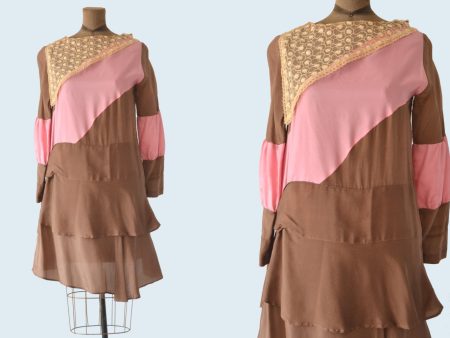 1920s Pink and Brown Silk Flapper Dress size S For Cheap