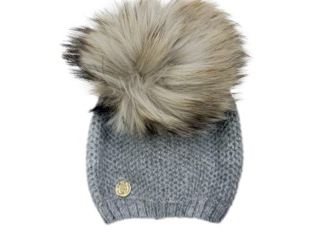 Honeycomb Grey Cashmere Beanie Hats - Grey Pom on Sale