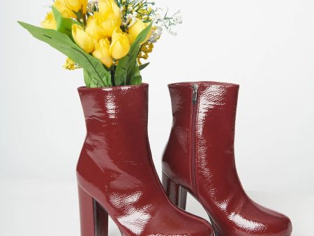 Dark Cherry Platform Boots For Cheap