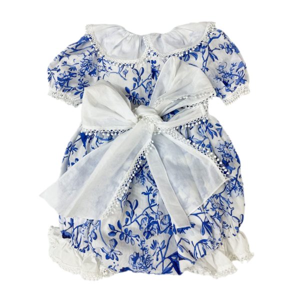 Jaylin Blue and White Linen Romper Cheap