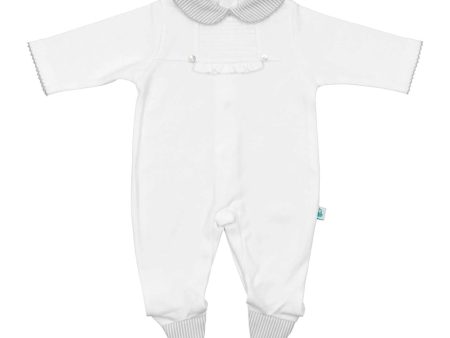 Baby Cotton Babygrow with Grey Striped Collar For Cheap