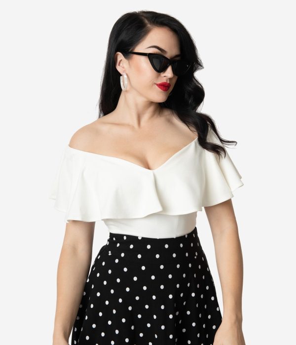 Unique Vintage 50s Off Shoulder Ruffle Top Discount