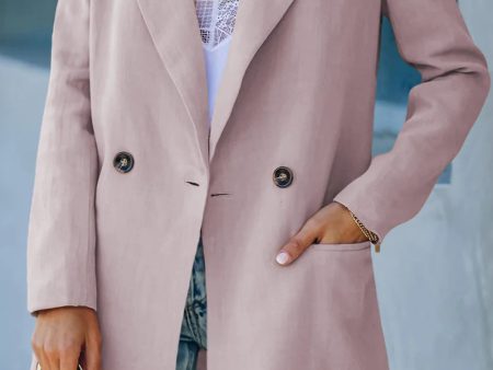 Pink Double-Breasted Padded Shoulder Blazer with Pockets For Sale