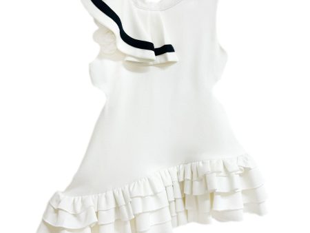 Alex White Ruffle Dress with Black Contrast Line on Sale