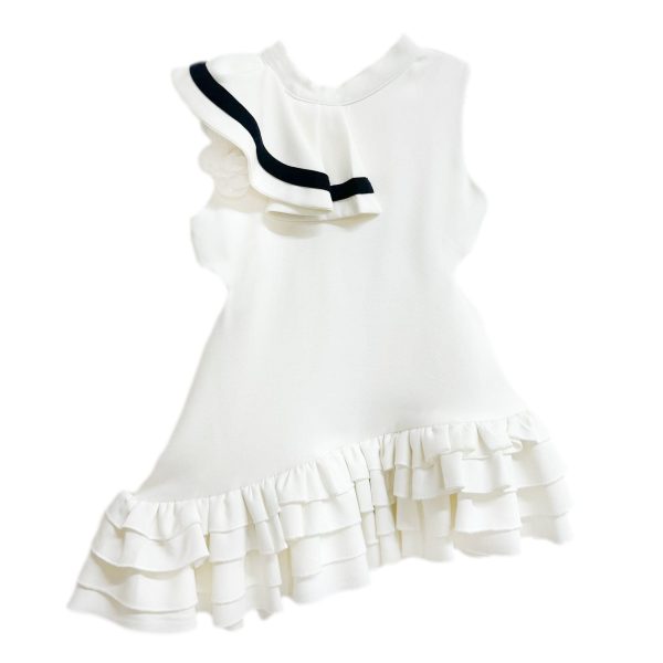 Alex White Ruffle Dress with Black Contrast Line on Sale