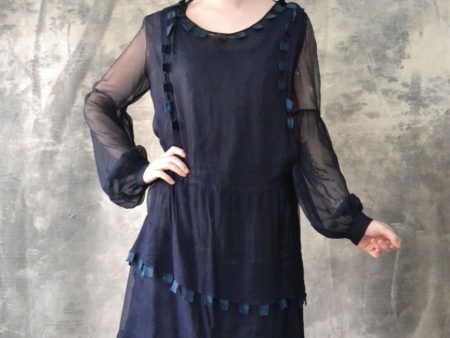 1920s Sheer Navy Silk Flapper Dress Sale