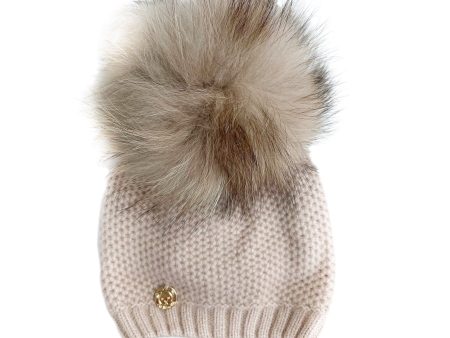 Honeycomb Beige Cashmere Beanie with Beige Pom Online Hot Sale