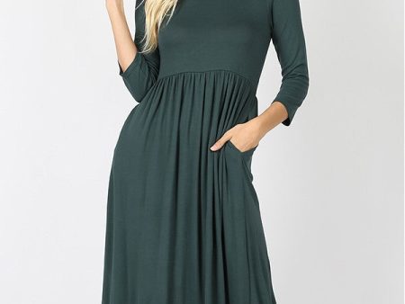 3 4 Sleeve Shirred Waist Dress Online Sale