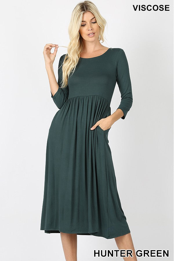 3 4 Sleeve Shirred Waist Dress Online Sale