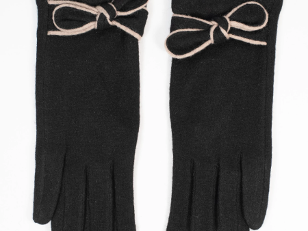 Black and Beige Gloves With Bow For Discount