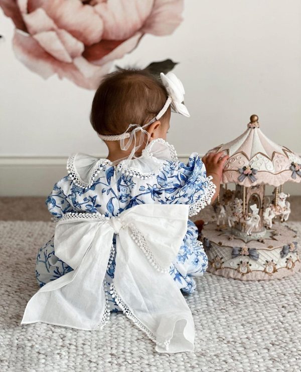 Jaylin Blue and White Linen Romper Cheap