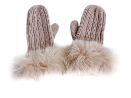 Cashmere Latte Fur Trim Mittens For Sale