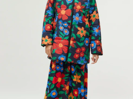 Multicolor floral print quilted coat For Cheap