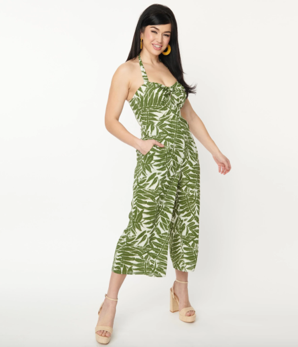 Tropical Print Halter Jumpsuit on Sale