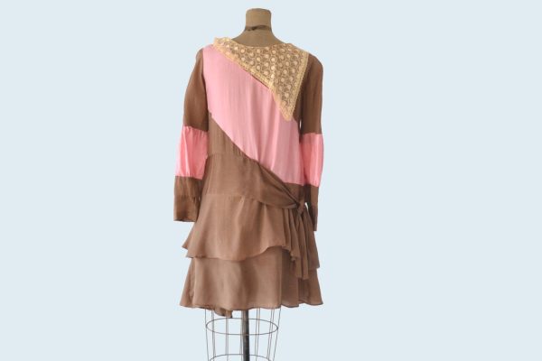 1920s Pink and Brown Silk Flapper Dress size S For Cheap