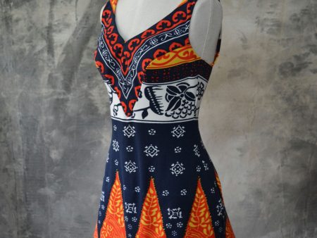 1970s Swim Suit Navy and Red Batik Print Online now