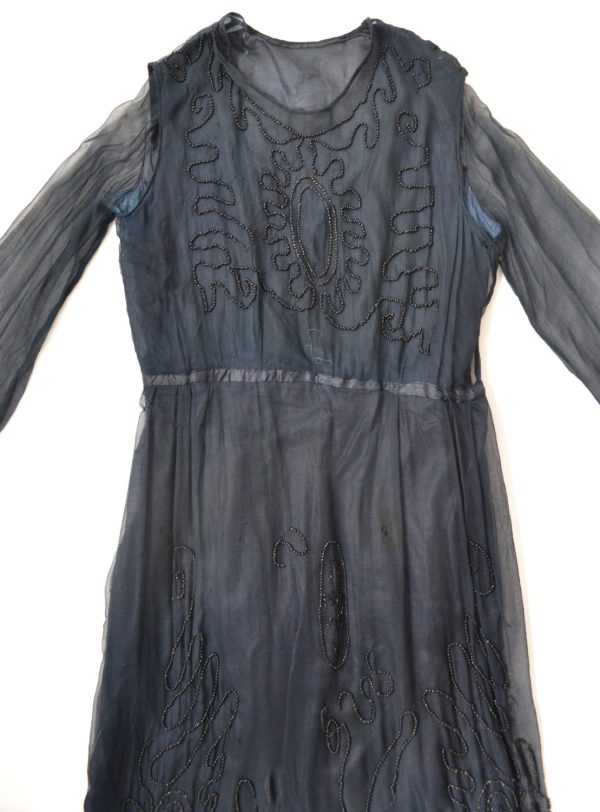 1920s Navy Silk Beaded Flapper Dress Discount