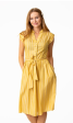 Yellow Gold Button Front Shirtwaist Striped Dress Sale