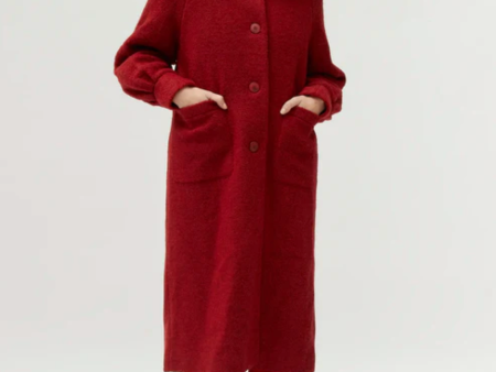 Red bouclé midi coat Supply