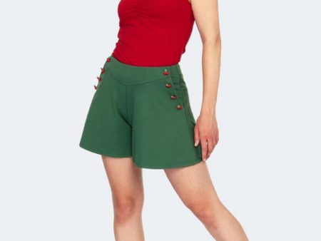 Cherry Button Flare Shorts Hot on Sale