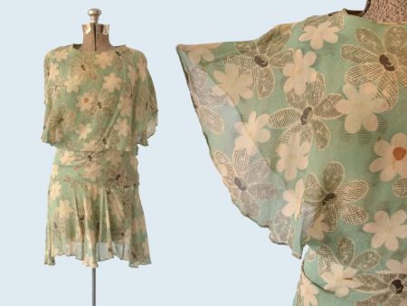 1920s Flapper Dress in Floral Silk size S For Discount