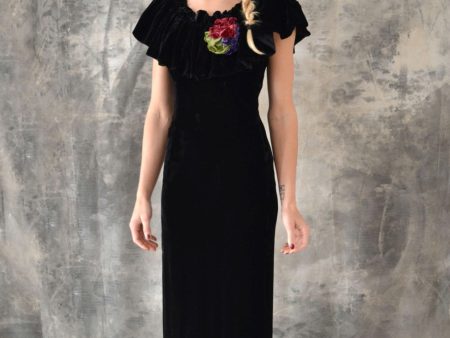 1930s Black Velvet Bias Cut Dress Fashion