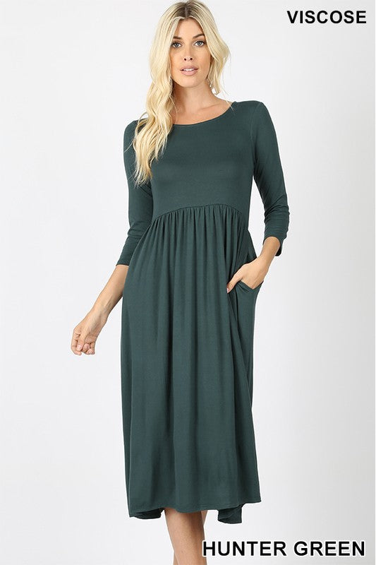 3 4 Sleeve Shirred Waist Dress Online Sale