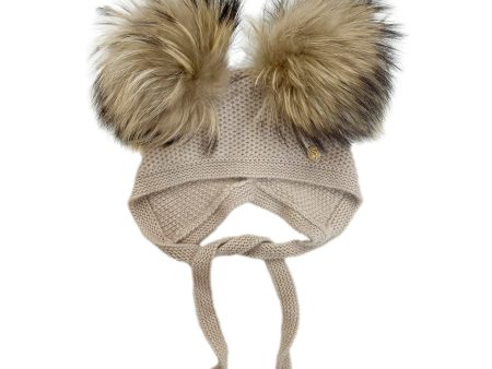 Honeycomb Beige Cashmere Bonnet with Beige Poms Online Sale