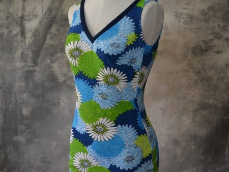 1960s Swim Suit Blue and Green Flower Print Online