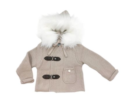 Honeycomb Beige Cashmere Pram Coat with Faux Fur Trim For Cheap