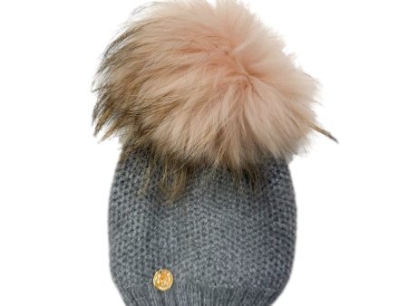 Honeycomb Grey Cashmere Beanie Hats - Pink Pom Hot on Sale