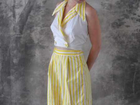 1950s Yellow Striped Play Suit: shorts halter top For Cheap