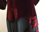 1930s Burgundy and Black Silk Velvet Gown w Floral Appliqué Hot on Sale