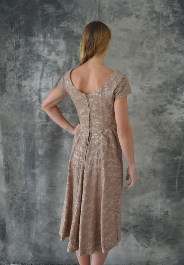 1950s Taupe Lace Cocktail Dress Online Sale