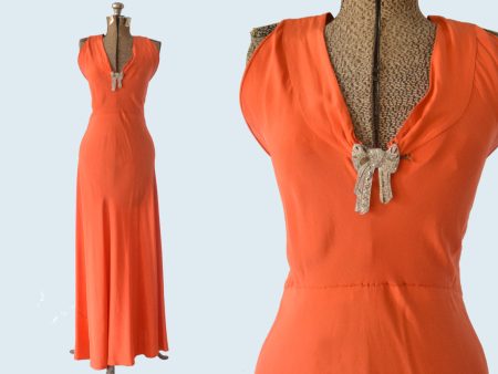 1920s Tangerine Silk Evening Dress Discount