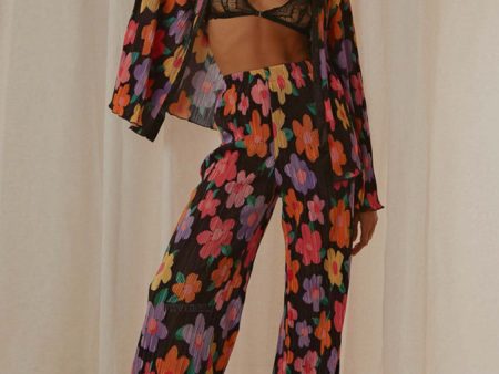 Printed Collared Neck Long Sleeve Top and Pants Lounge Set on Sale