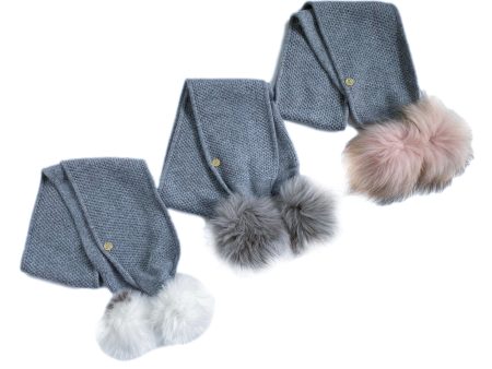 Honeycomb Grey Cashmere Pom Scarf For Discount