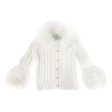 White Cableknit Faux Fur Cotton Cardigan Online