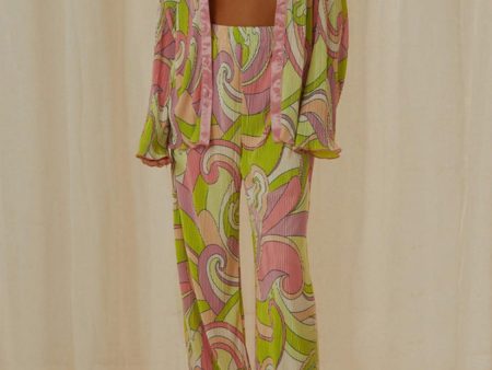 Printed Collared Neck Long Sleeve Top and Pants Lounge Set on Sale