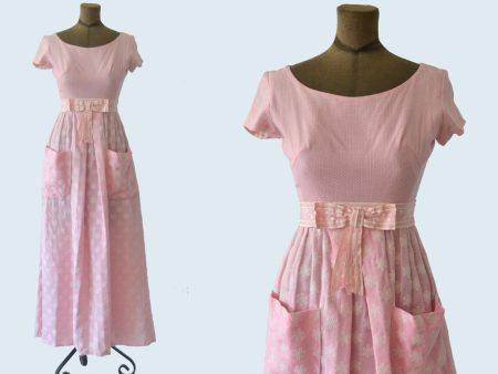 1960s Pink Polka Dot and Flower Dress size XS Sale