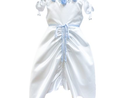 Daphne White Satin Dress with Blue Embroidery Hot on Sale