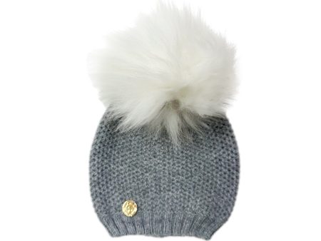 Honeycomb Grey Cashmere Beanie Hats - White Print Pom Discount