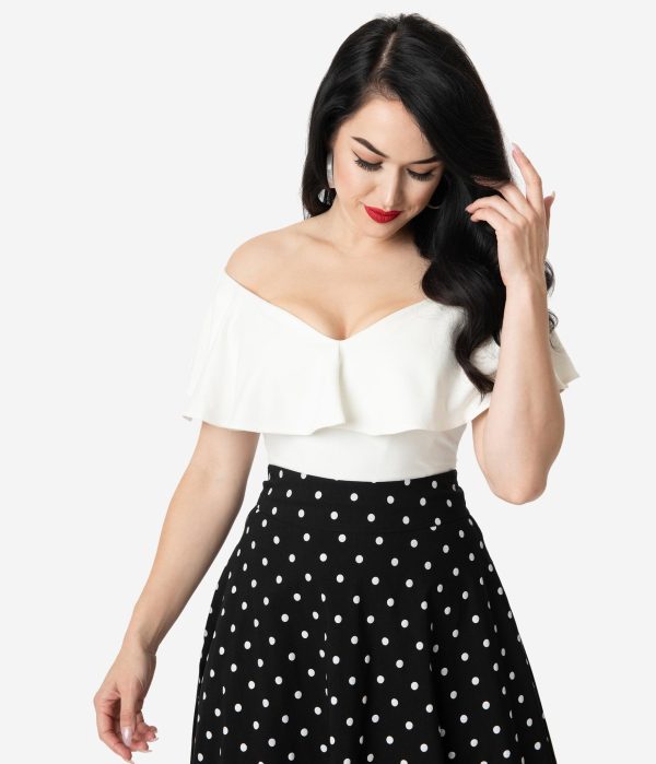 Unique Vintage 50s Off Shoulder Ruffle Top Discount